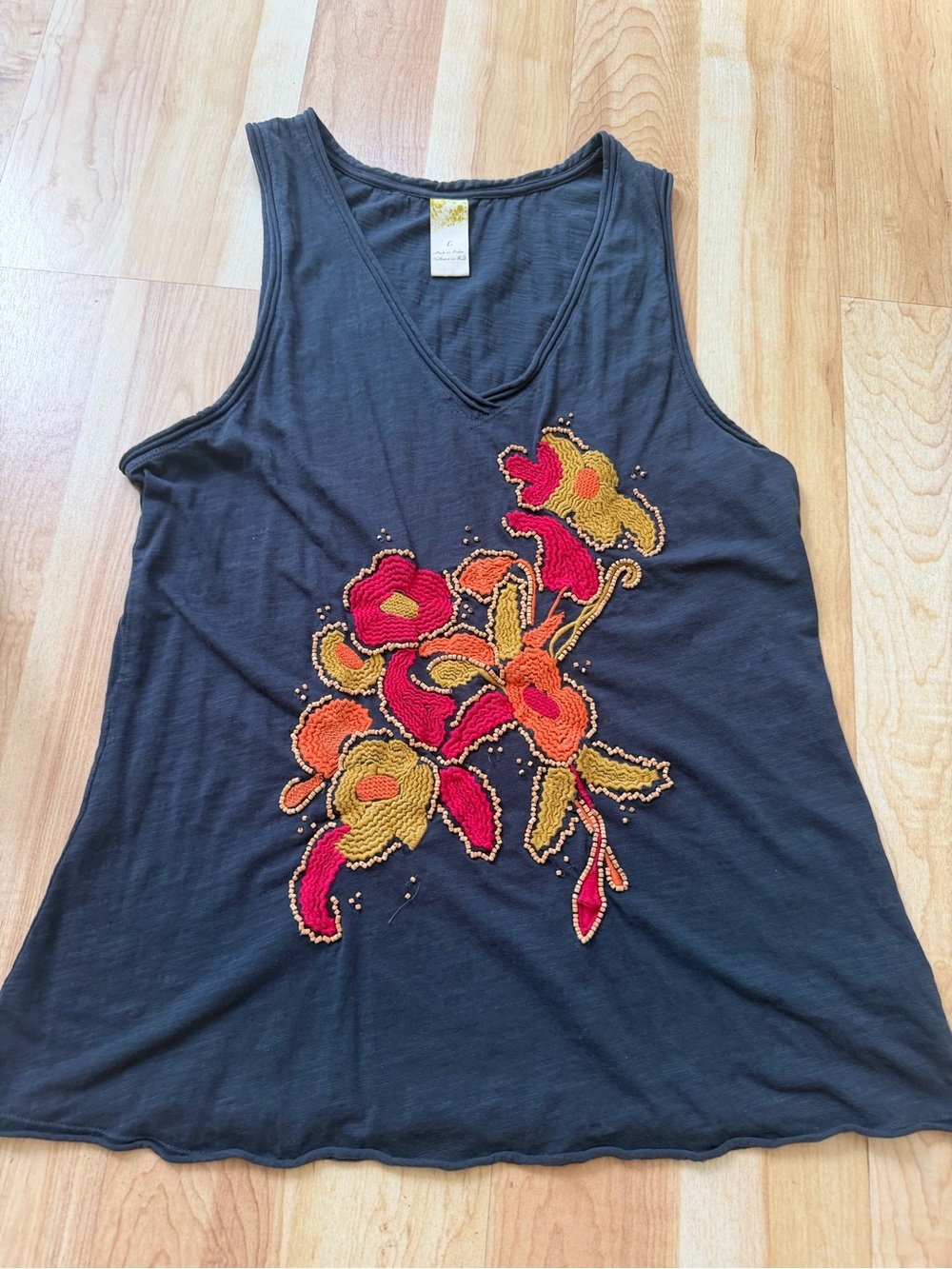 Anthropologie Sleeveless Black Floral Appliqué Tank Top large